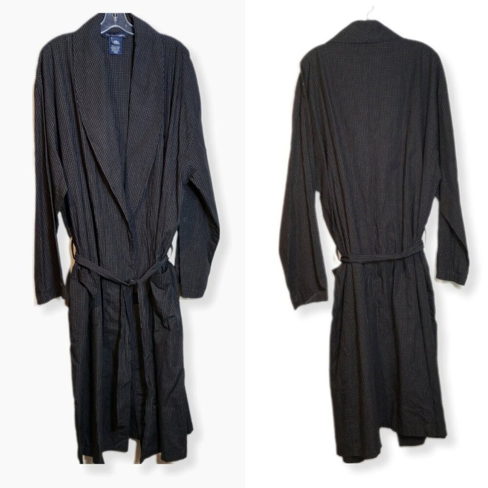 Polo Ralph Lauren Robe House Coat Black Plaid 100% Cotton Mens Size Large/XL